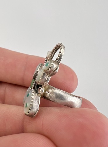 Vintage Zuni Sterling Silver Multi Gemstone Flush Inlay Butterfly Ring - Picture 4 of 8