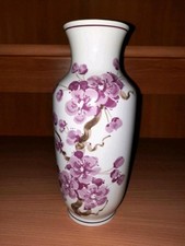 Große Vase Volkstedt Porzellan mit Marke, weiß mit Kirschblütenranke, gebraucht