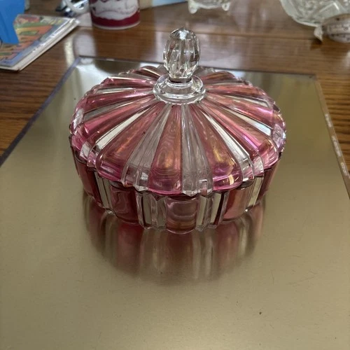 Vintage Ruby Stained Anchor Hocking Covered Candy Dish
