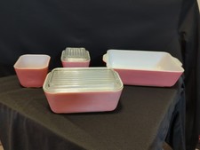 Vintage Pyrex Refrigerator Dishes, Flamingo Pink 0501, 0502, 0503 with 2 lids