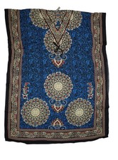 American Leisure Kaftan Dress Womens Free Size Blue Paisley V Neck Maxi Boho