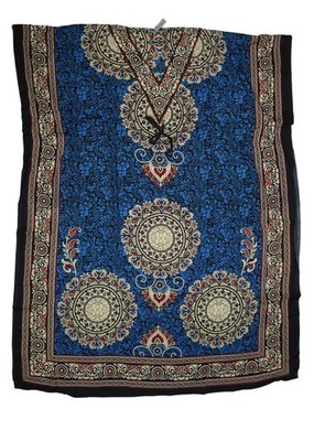 American Leisure Kaftan Dress Womens Free Size Blue Paisley V Neck Maxi Boho