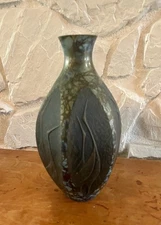 Katsumine Cranes Vase Takenaka Doki Bronze  Paneled Japanese Art Enamel 10”