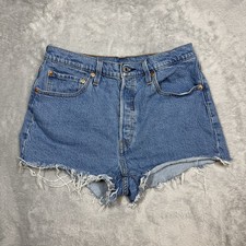 Levis 501 Cut Off Shorts Women 32 Blue Daisy Dukes Denim Distressed Button Fly