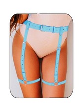 Thigh Garter Belt Punk Black Leather Leg Harness Thigh Straps for Blue, Size 
