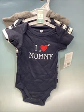 Hudson Baby Bodysuits  0-3 Mos Set Of 3  Blue Gray Cotton Love Mommy