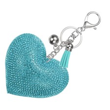 Rhinestone Keychains for Women Cute Bling Heart Purse Charm White-Lake Blue