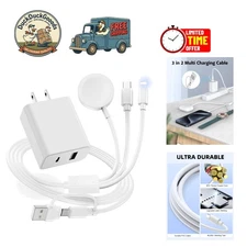 Fast Charging 3-in-2 USB C Cable for All Apple Watch Series & Galaxy S23 - 4FT