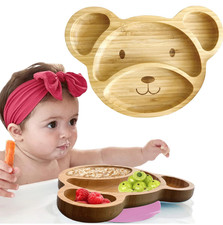 Bamboo Plates for Kids - Baby  Toddler Plates with Suction for Feeding  Weanin