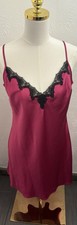Victoria's Secret Fuchsia Pink Silk Slip Dress Black Lace Trim Size Medium