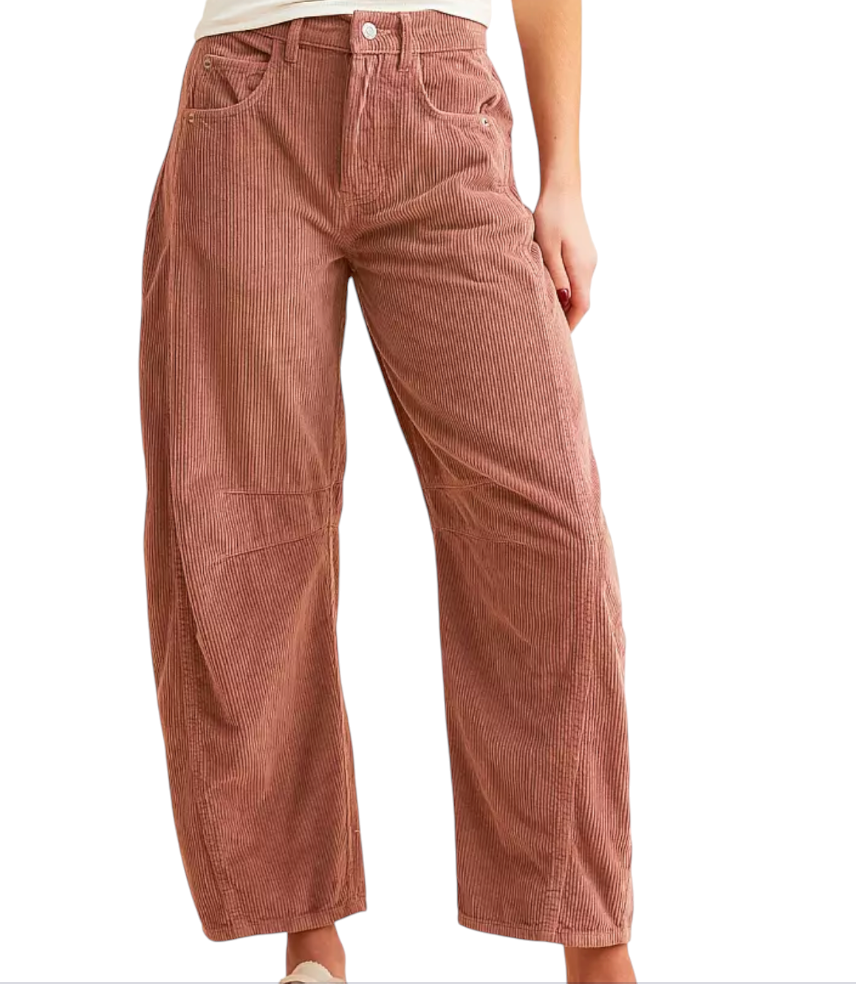 WE THE FREE PEOPLE Good Luck MR Corduroy Barrel Pants WITHERED ROSE PINK sz 29