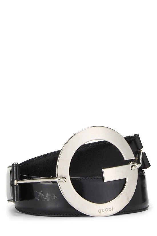 GUCCI BLACK PATENT LEATHER LOGO BELT