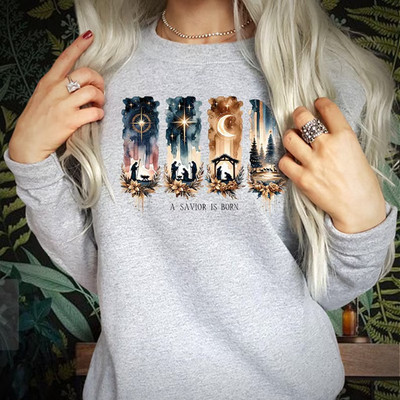 Krippenshirt christlicher Erlöser geboren Aquarell Glaube Weihnachten Sweatshirt X10