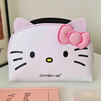 Hello Kitty Pink Bow Dome Cosmetic Bag Sanrio Creme Shop Travel Makeup Wash Case