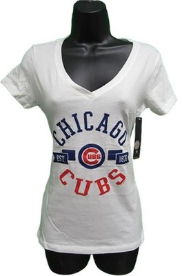 New Chicago Cubs Womens Sizes S-L-2XL G-III White V-Neck Shirt