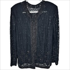 Beaded Lace Jacket Black 18W 1X Formal Event Party Wedding Guest Black Tie Gala
