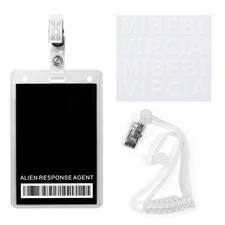 Black ID Badge Props Costume, FBI Novelty Name Tag - Secret Spy Earpiece Cost...