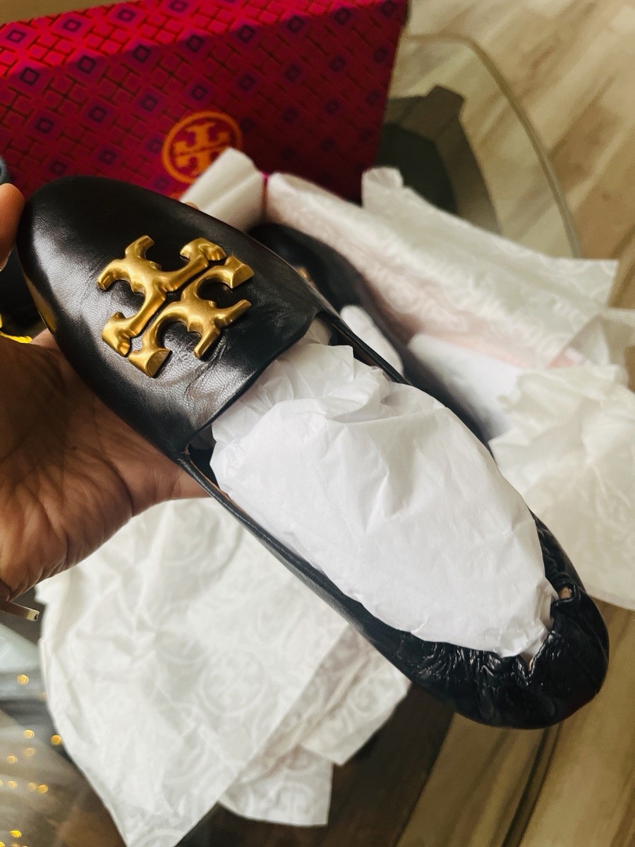 Tory Burch Eleanor Loafer Size 6 Boack Leather Gold Logo | eBay
