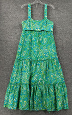 LRL Ralph Lauren Dress Womens S Small Green Paisley Tiered Sleeveless Midi Boho