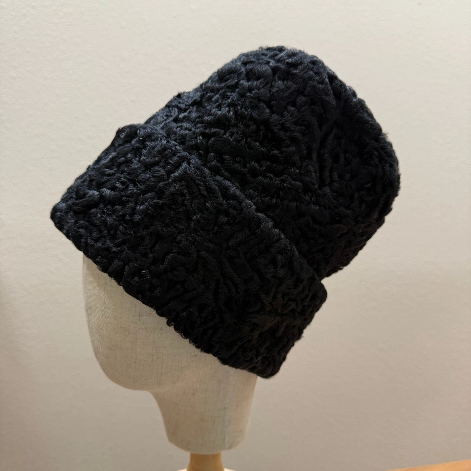 Handmade Astrakhan Karakul Real Persian Lamb Wool Sheepskin Curly Fur Black Hat