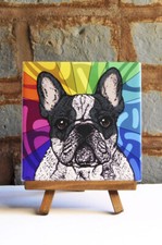 Azulejo posavasos de cerámica Bulldog Francés negro/blanco