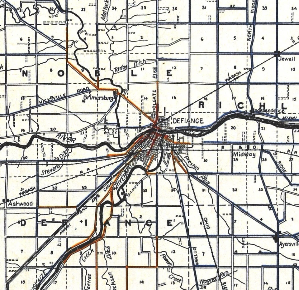 Mapa de carreteras de la autopista de Ohio 1910 Defiance County Hicksville Sherwood Ney Mark Center Foto 3 de 4
