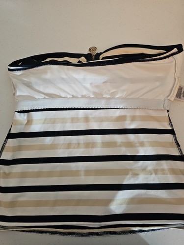 Michael Kors blue beige white stripes lined build in bra women tankini top B123 - Picture 4 of 4
