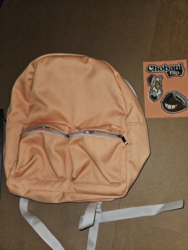 Chobani Flip Yogurt Backpack w/ Iron On Decals 3 Zippered Pockets