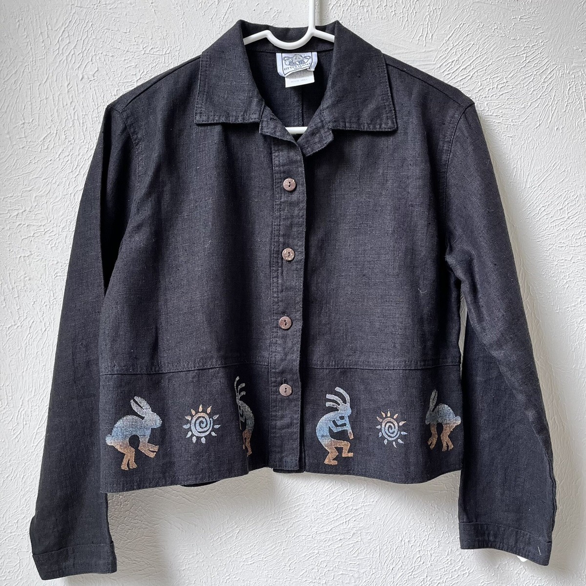 Kittys Closet 100% Linen Jacket Southwestern Black Sz S Petite