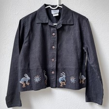 Kitty's Closet 100% Linen Jacket Southwestern Black W's Sz S Petite Made Usa