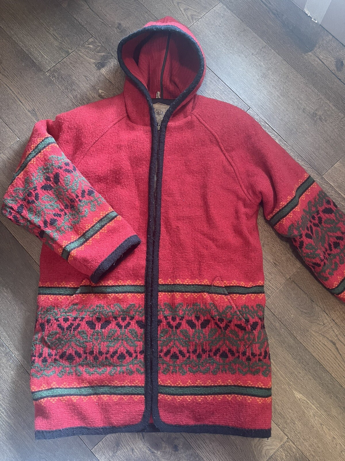 Vintage Woolrich Hooded Jacket Coat, Red, Wool Blend, Large image 10