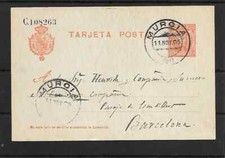 Ganzsache Porto 1O Ctos Pelón Mit Verschluss Murcia Nach Barcelona Rückseite