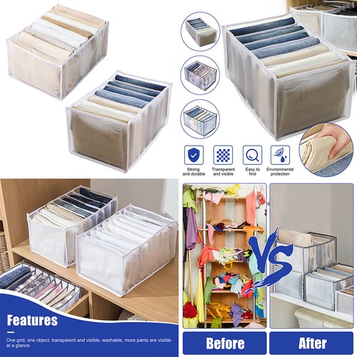 US 2 Pack Wardrobe Clothes Organizer Storage Box Jeans T-Shirt Mesh Separation - Picture 10 of 10
