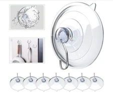 HangerSpace Suction Cup Hooks, 2.5 Inches Clear PVC Suction Cups with Metal Hook