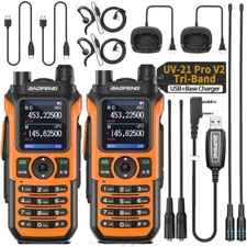 BaoFeng UV21Pro V2 Walkie Talkie Two Way Radio Tri-Band Long Range Up UV5R+cable