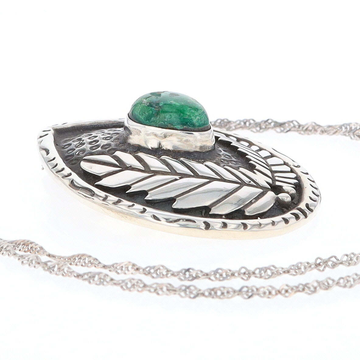 Native American Turquoise Double Leaf Silver Pend… - image 3