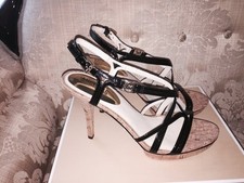 MICHAEL Michael Kors Cicely Open Toe Sandals Heels BLACK PATENT
