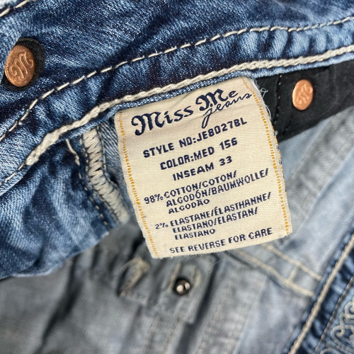 Miss Me Jeans Size 26 Medium Wash Faded Low Rise Bootcut Embellished Flap Pocket - Picture 5 of 14