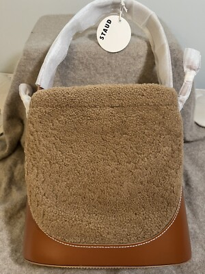 STAUD Cinch Shearling Bucket Bag in Tan ( Fur made in SPAIN) MSRP