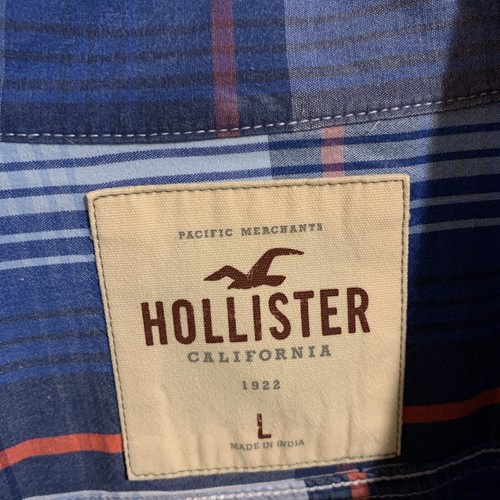 Hollister Long Sleeve Size Large Men’s Dress Red and Blue Plaid Shirt - Picture 5 of 11