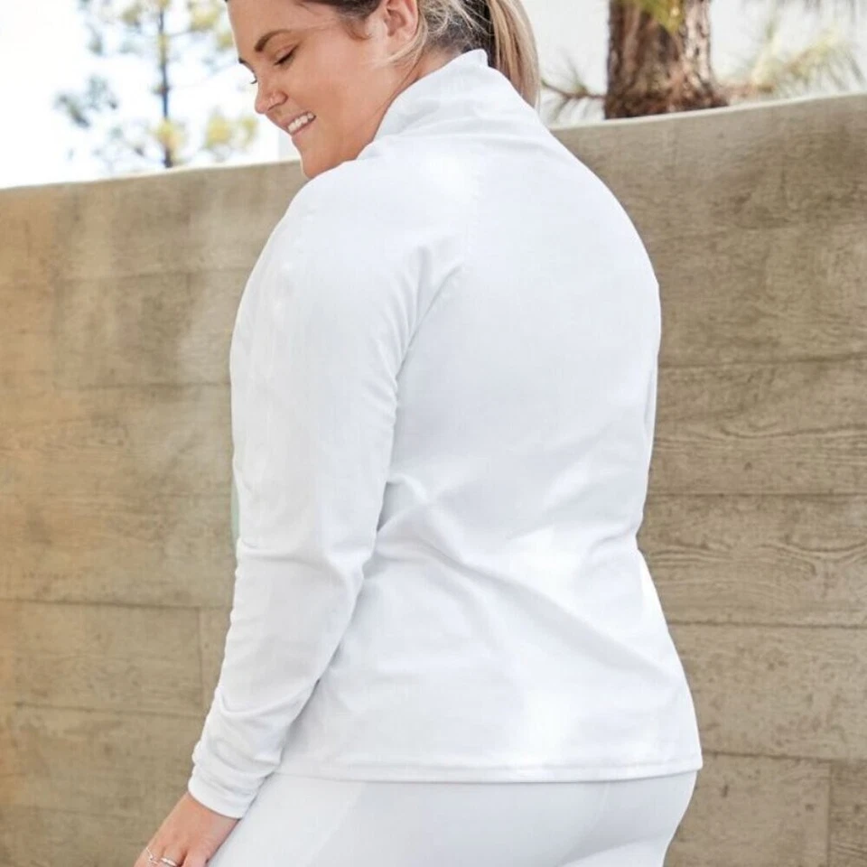 NEW NWT FABLETICS Lexi Ruched Long Sleeve Top Solid White Fleece Funnel Neck XXL - Image 4 of 4