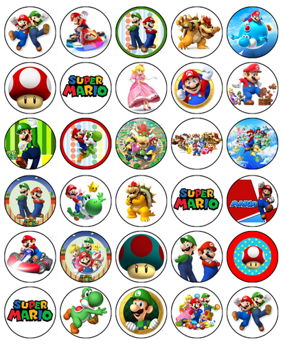 Super Mario Edible Cupcake Toppers Wafer Mario Cake Decorations (2 Sizes) - Picture 5 of 8