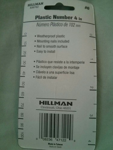 Hillman 839750 4" Black Plastic Number #6 - Picture 2 of 2