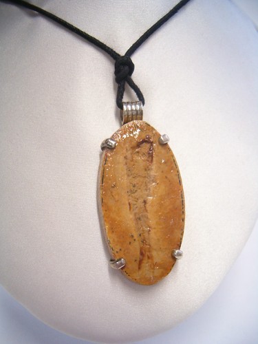 Colgante de Plata 925 Con Pez Fósil Y Gargantilla Cable Negro - Picture 1 of 3