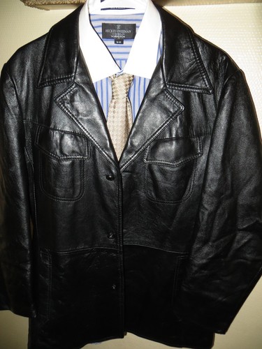 Reed Mens Black Leather Fight Club 70's Mod Blazer Jacket Car Coat 38 Reg Hot - Picture 9 of 12