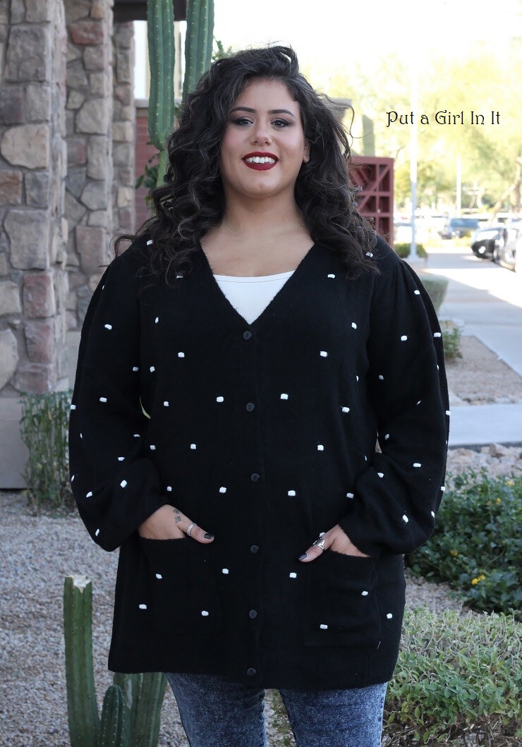 New PLUS SIZE Womens SOFT FUZZY BLACK DOT CARDIGAN SWEATER POCKETS 1XL 2XL  3XL | eBay