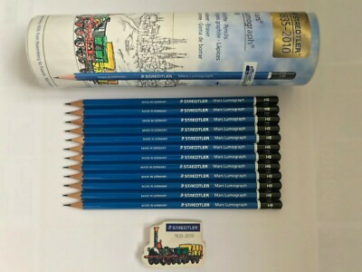12 STAEDTLER PENCILS: MARS-LUMOGRAPH HB +ERASER IN VINTAGE ANNIVERSARY TUBE -NOS