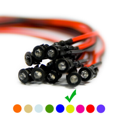 50 x Verkabelte Dioden LED + Plastik Halterung Wired Gelb Klare Linse 9V 3mm