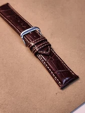 NOS Stuller 24mm Brown Padded & Contrast Stitched Croco Grain Watch Band 