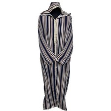 Women's Moroccan Blue Pink Stripes Long Sleeve Hooded Cotton Blend Kaftan Dje